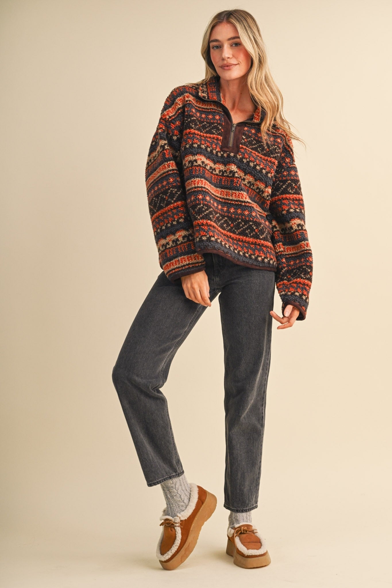 Desert Lodge Faux Sherpa Half-Zip Pullover - Westly