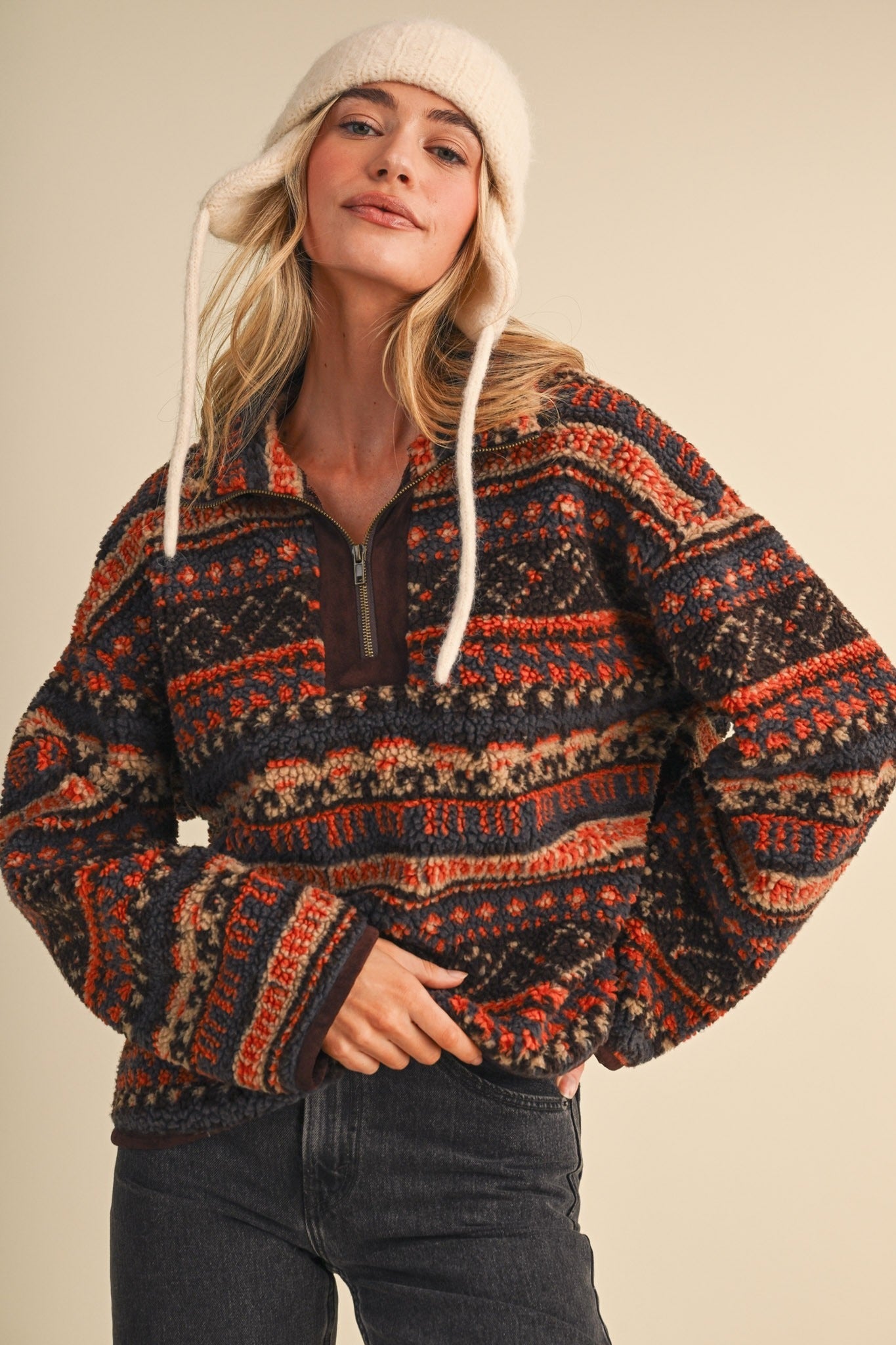 Desert Lodge Faux Sherpa Half-Zip Pullover - Westly
