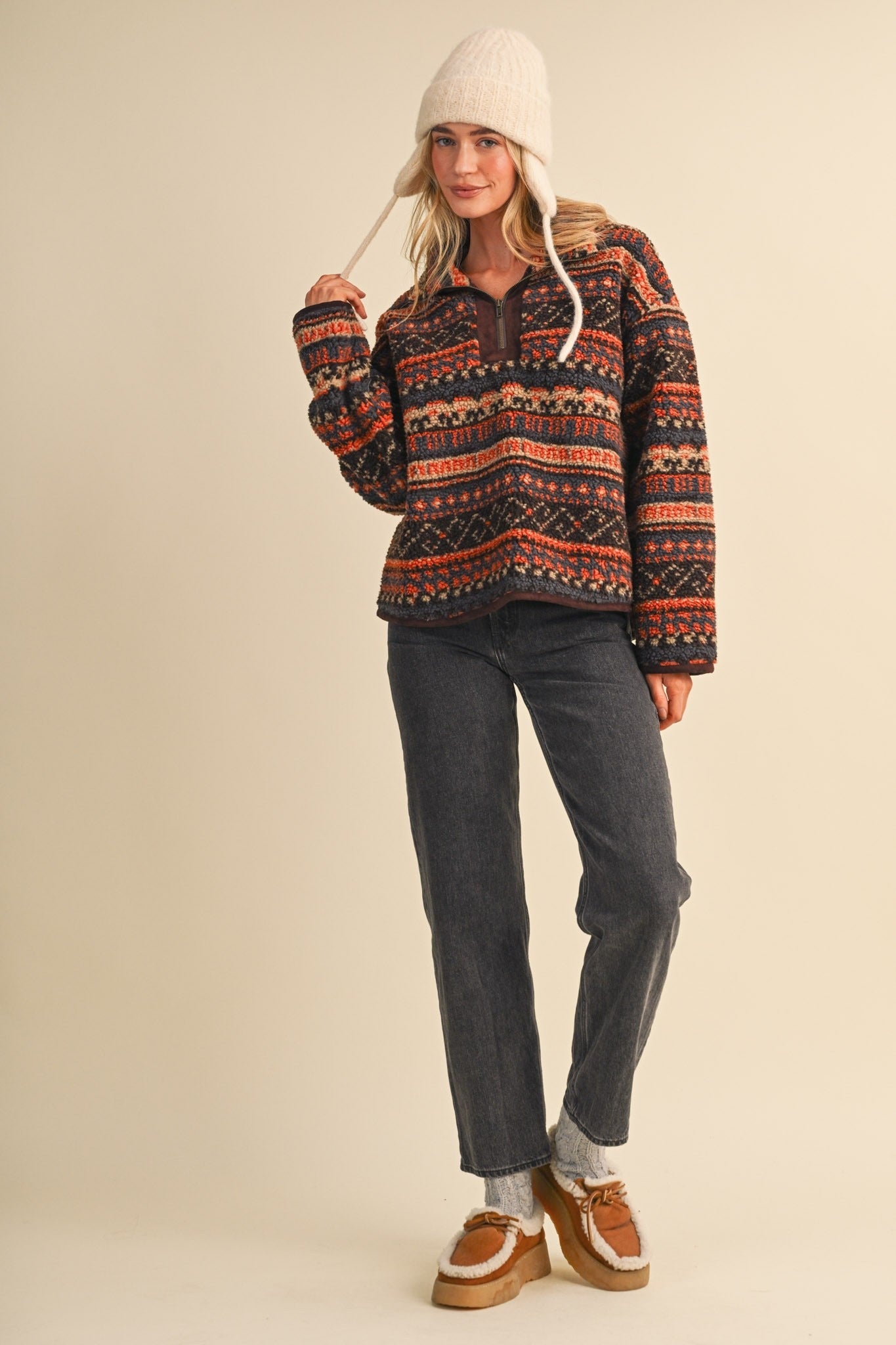 Desert Lodge Faux Sherpa Half-Zip Pullover - Westly