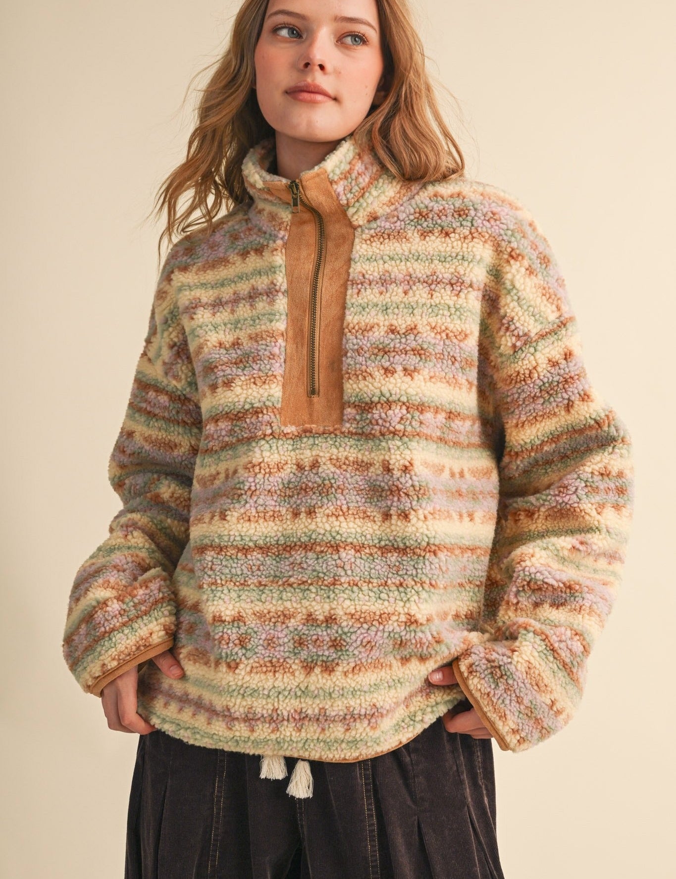Desert Lodge Faux Sherpa Half-Zip Pullover - Westly
