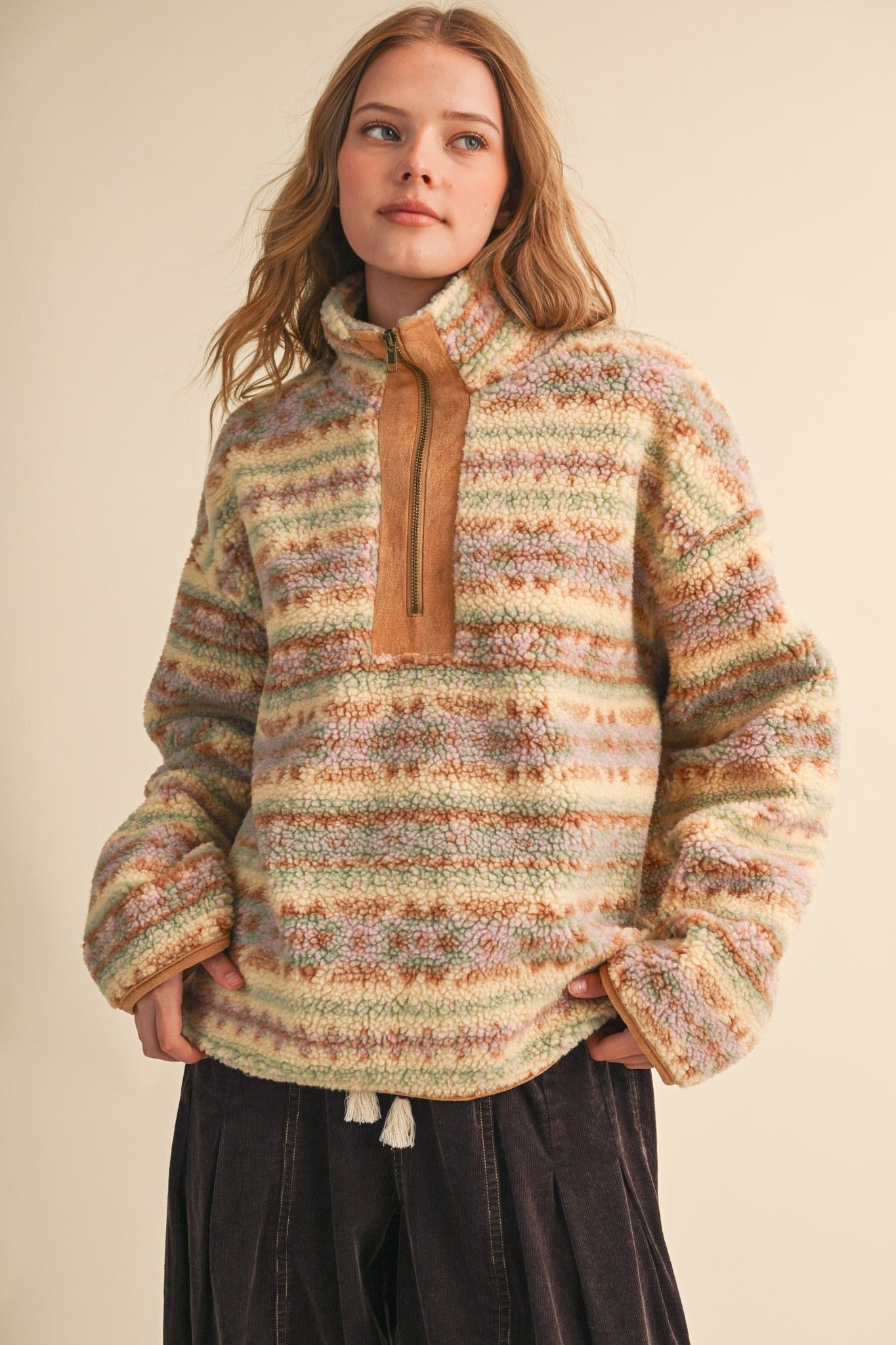 Desert Lodge Faux Sherpa Half-Zip Pullover - Westly