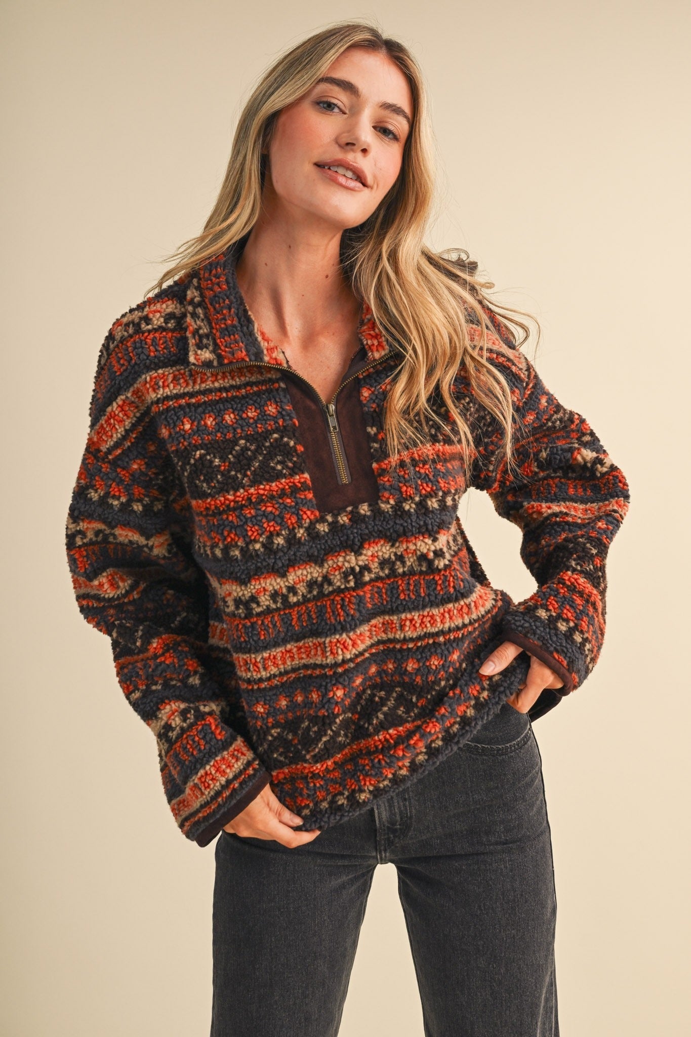 Desert Lodge Faux Sherpa Half-Zip Pullover - Westly