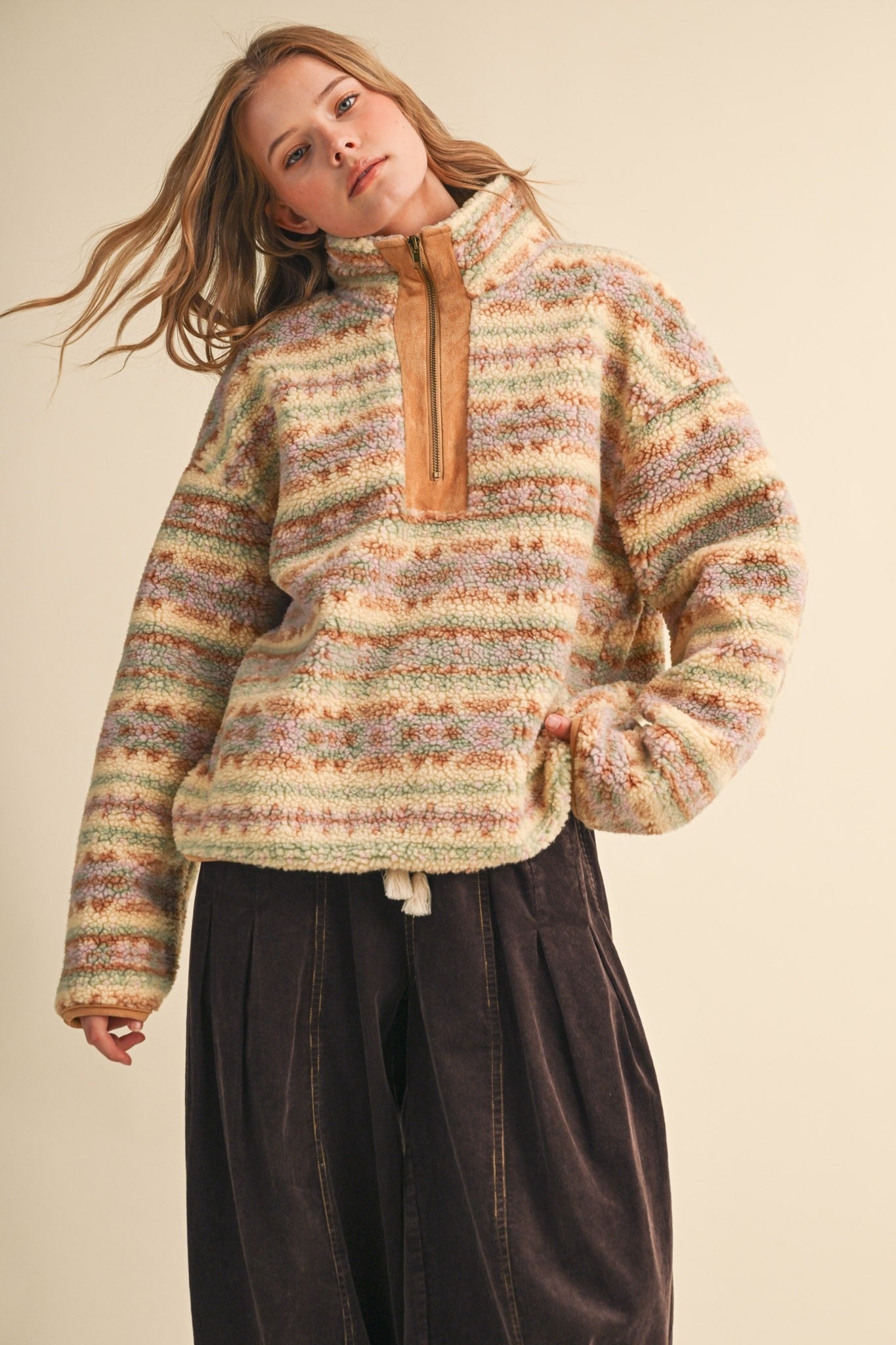 Desert Lodge Faux Sherpa Half-Zip Pullover - Westly