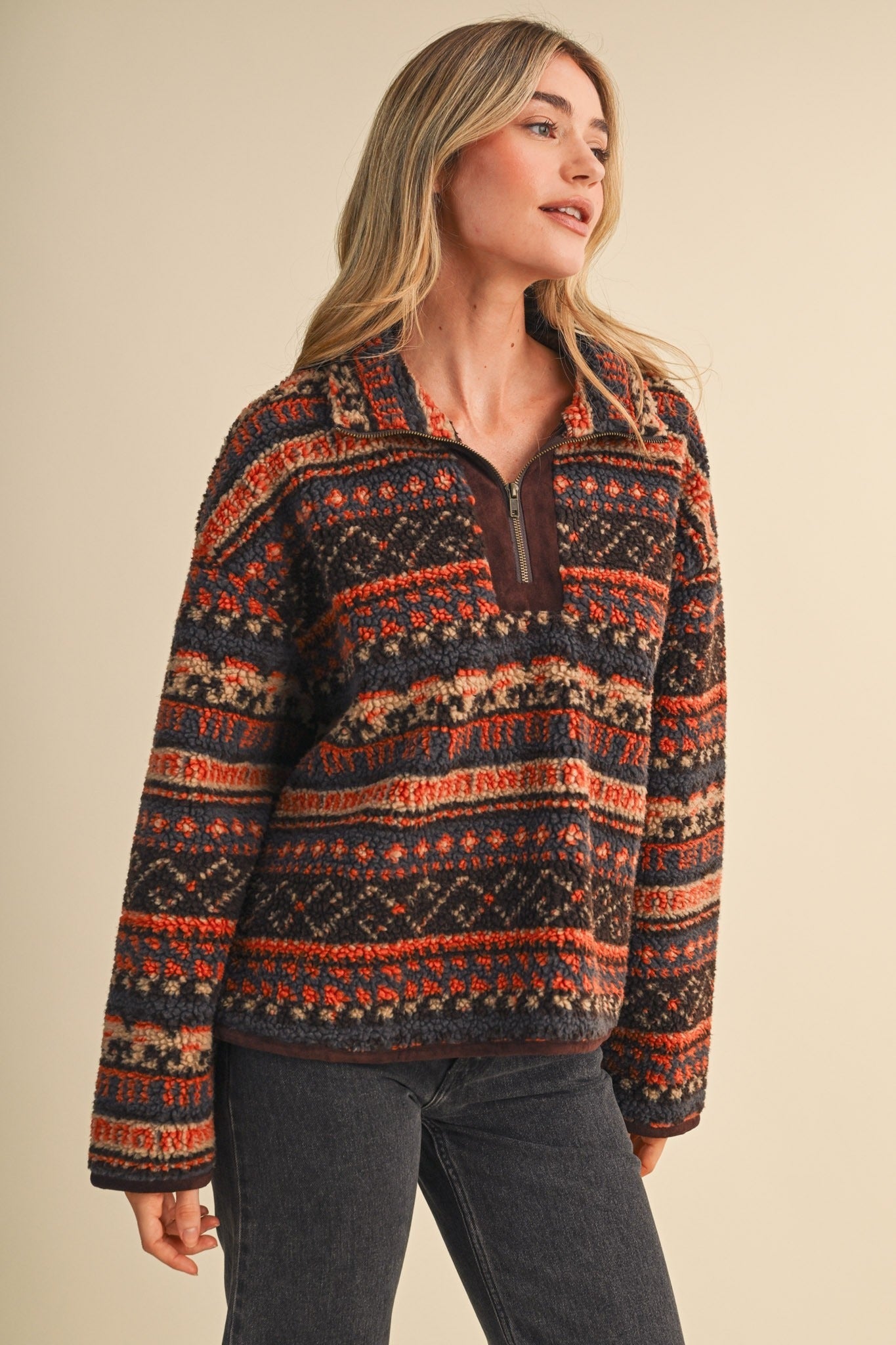 Desert Lodge Faux Sherpa Half-Zip Pullover - Westly
