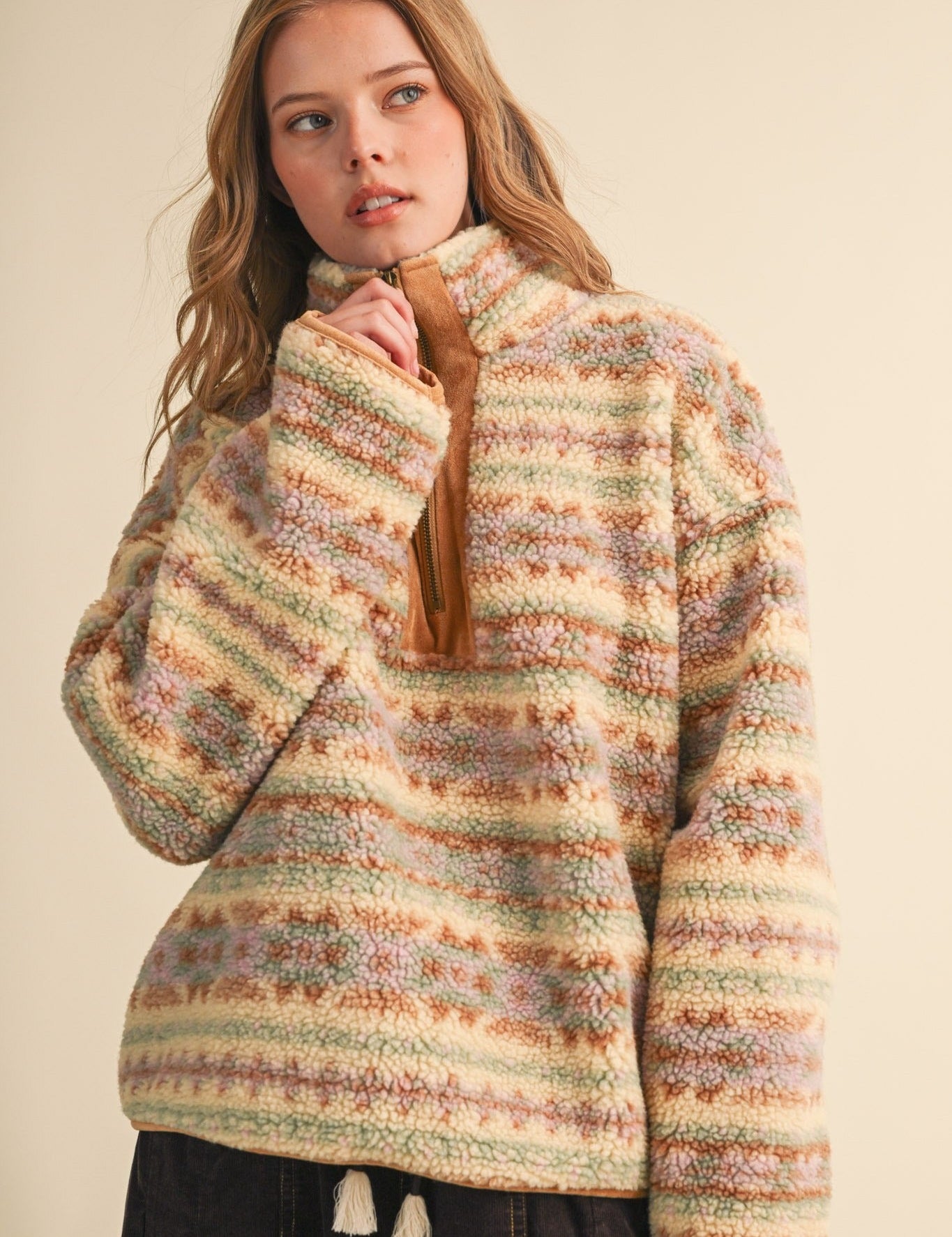 Desert Lodge Faux Sherpa Half-Zip Pullover - Westly