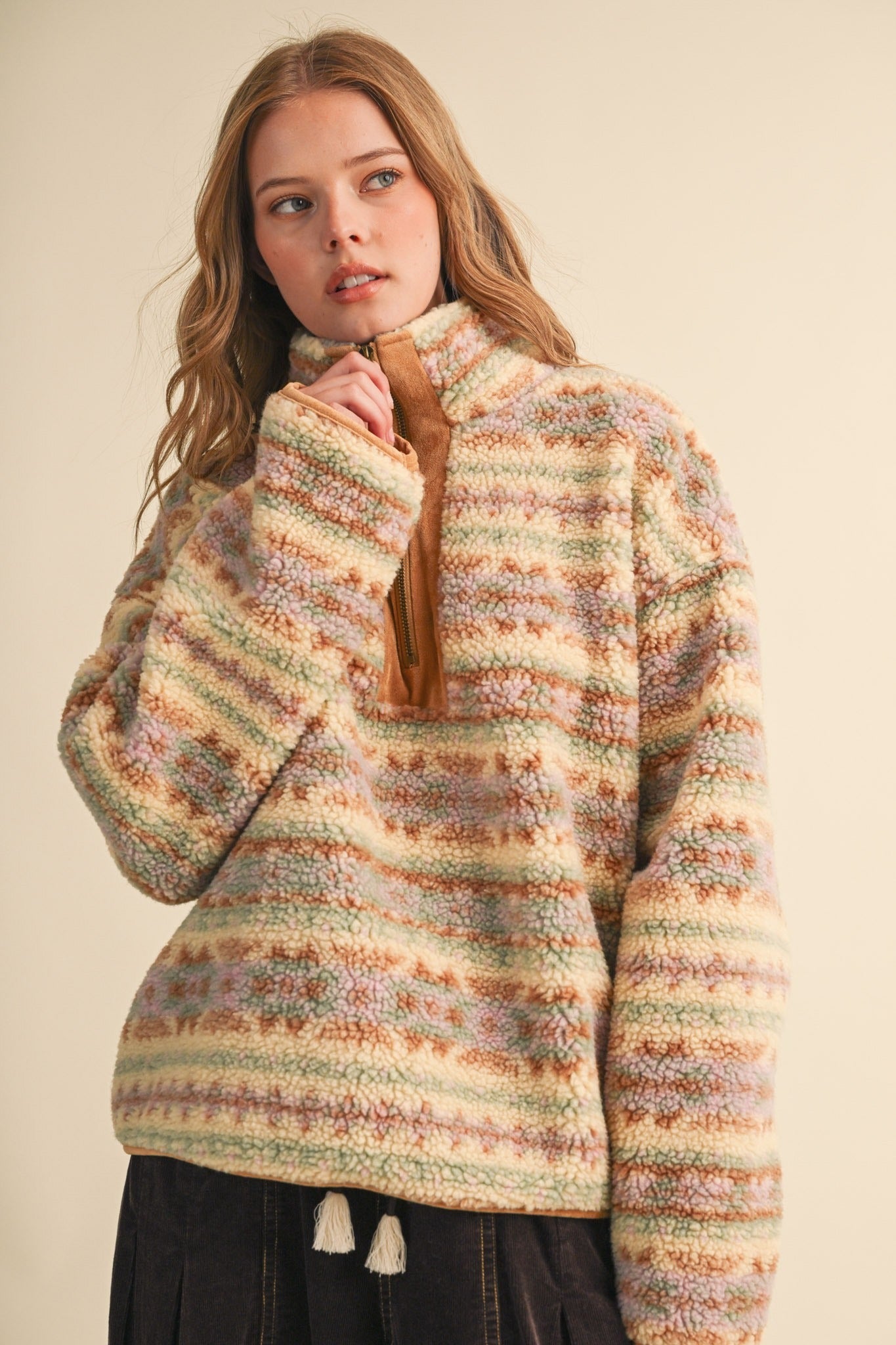 Desert Lodge Faux Sherpa Half-Zip Pullover - Westly