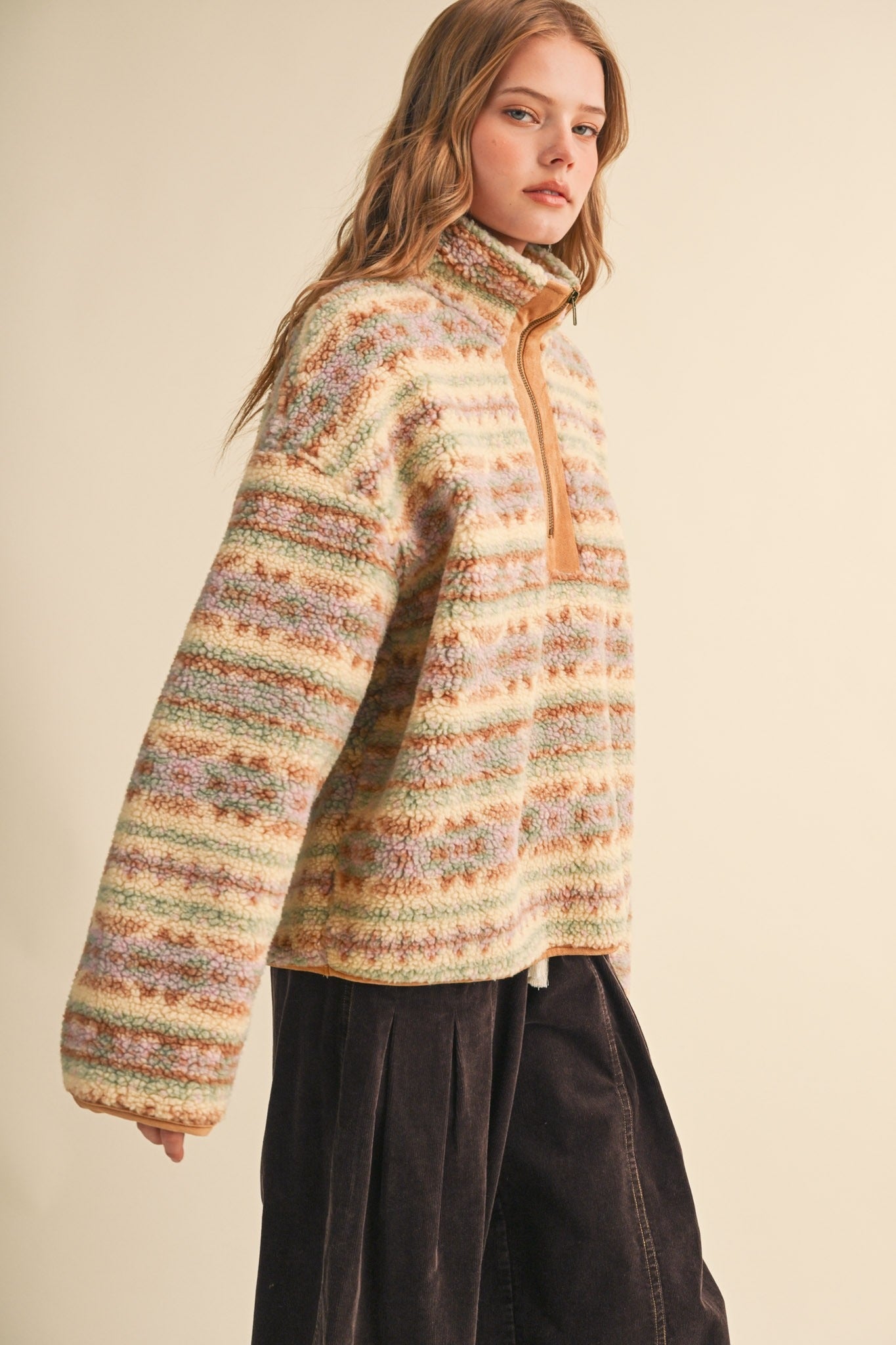 Desert Lodge Faux Sherpa Half-Zip Pullover - Westly