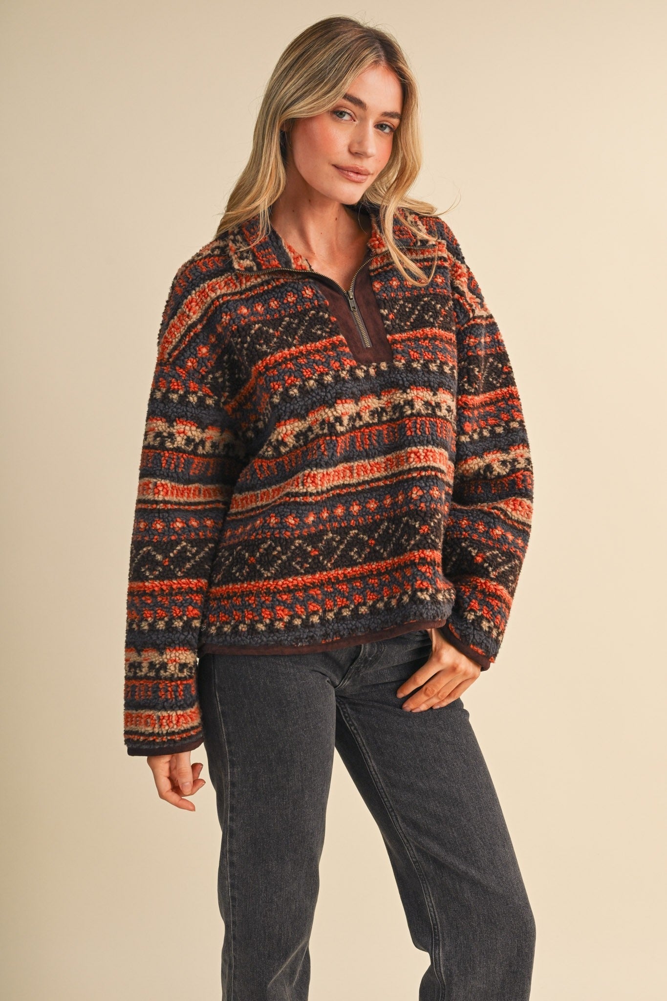 Desert Lodge Faux Sherpa Half-Zip Pullover - Westly