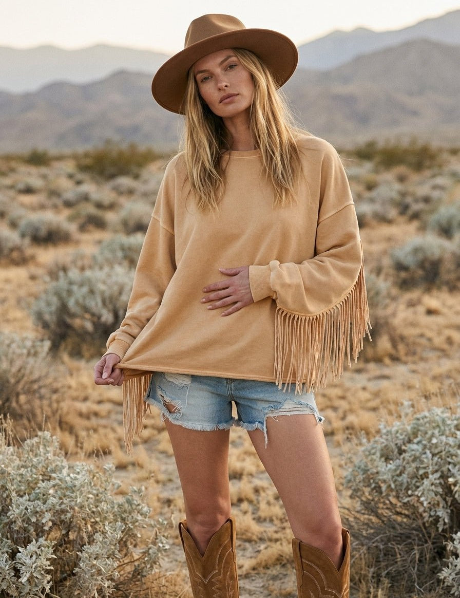 Desert Wind Self Fray Mineral Washed Pullover - Westly