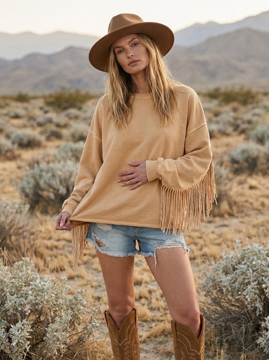Desert Wind Self Fray Mineral Washed Pullover - Westly