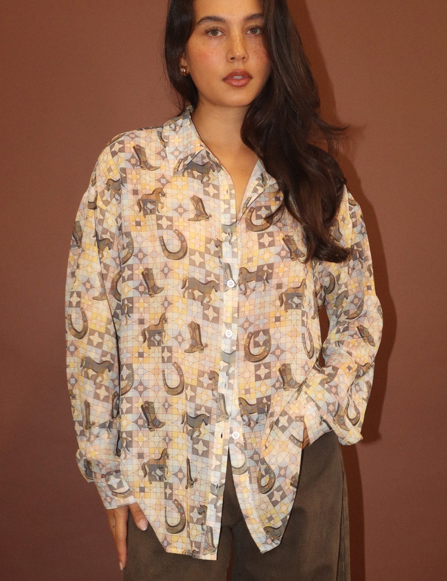 Desperado Western Print Shirt - Saddle Brown