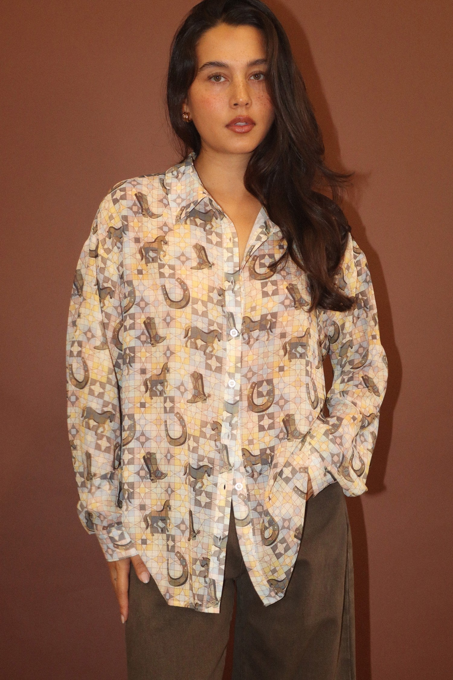 Desperado Western Print Shirt - Saddle Brown