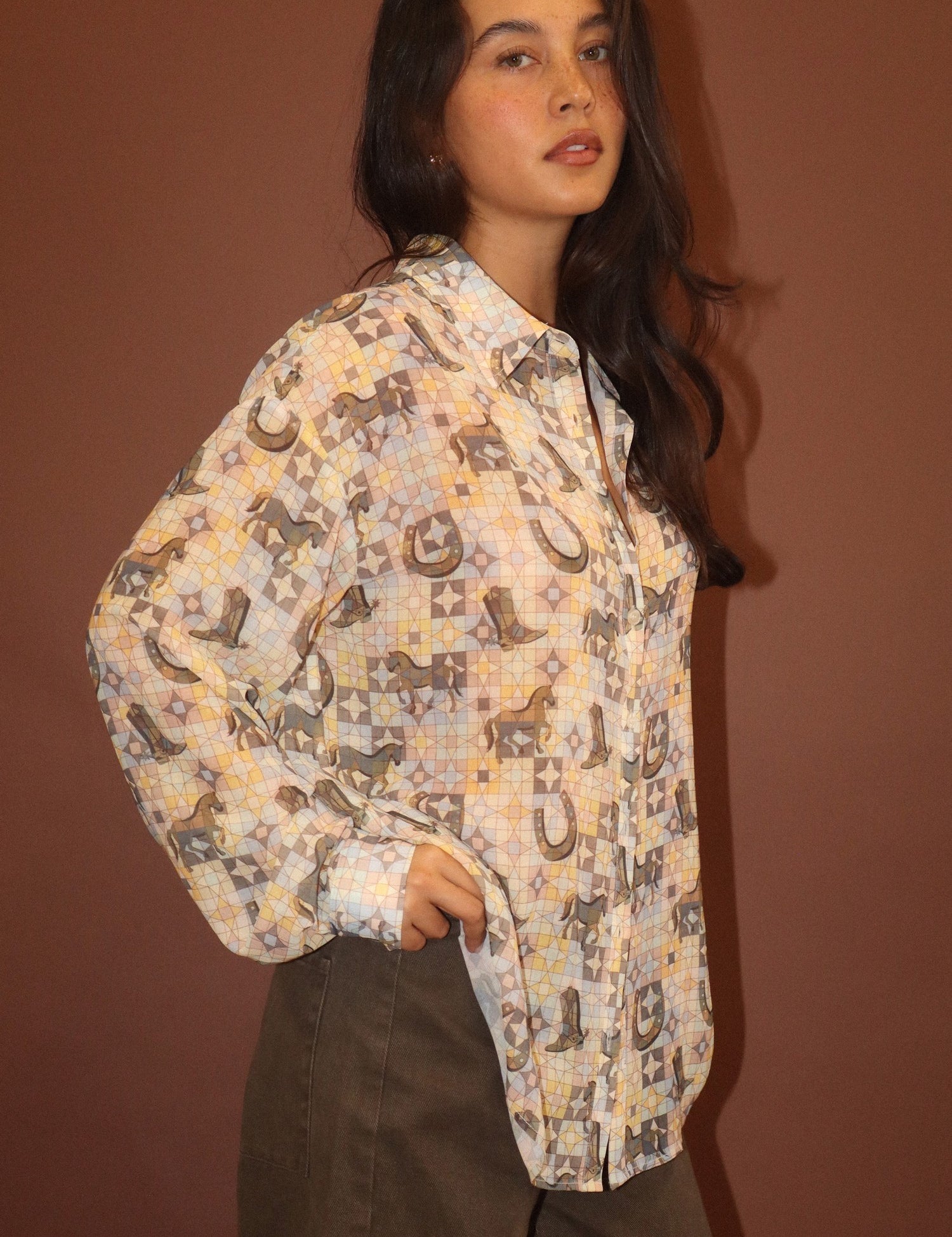 Desperado Western Print Shirt - Saddle Brown
