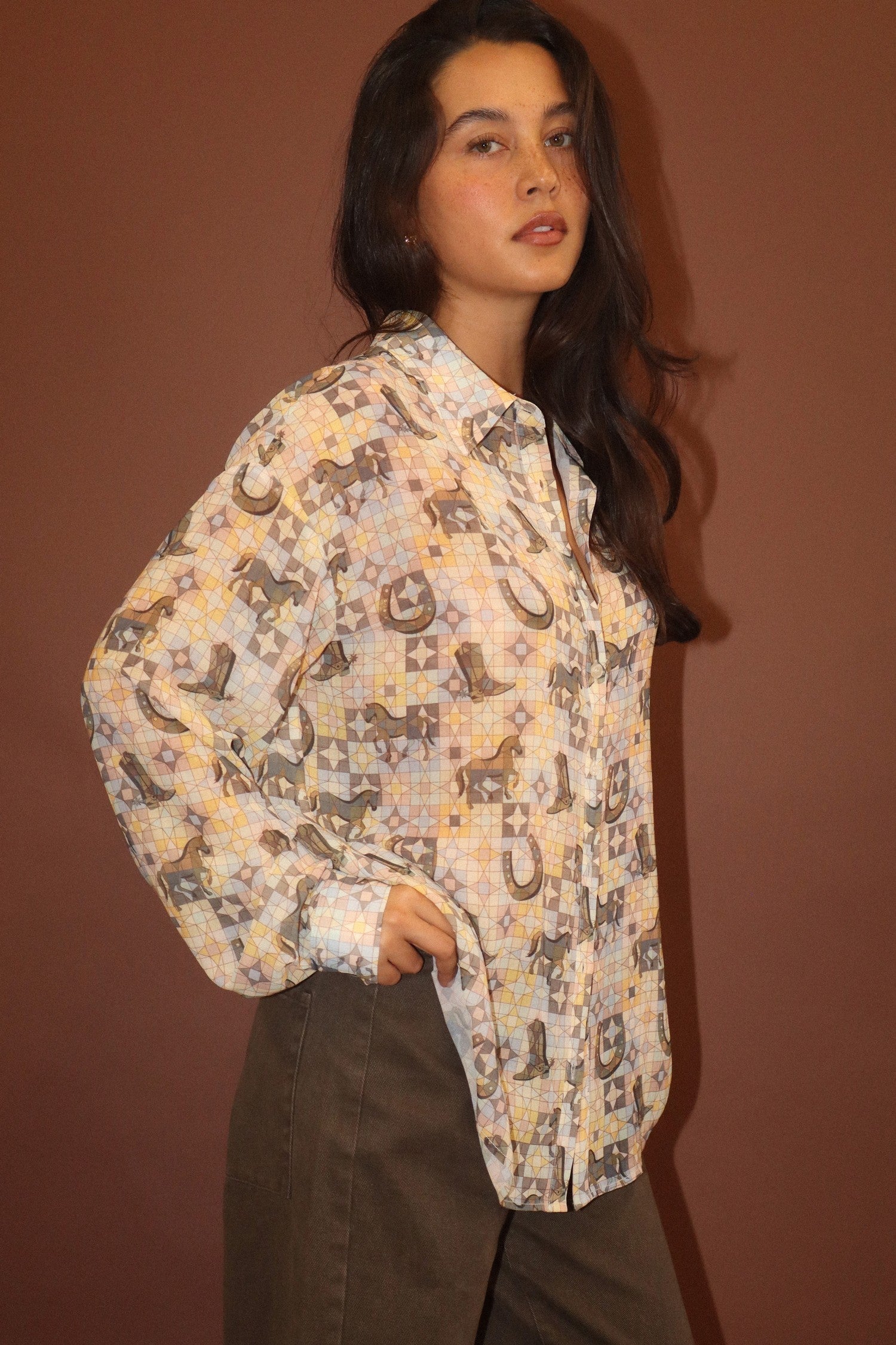 Desperado Western Print Shirt - Saddle Brown