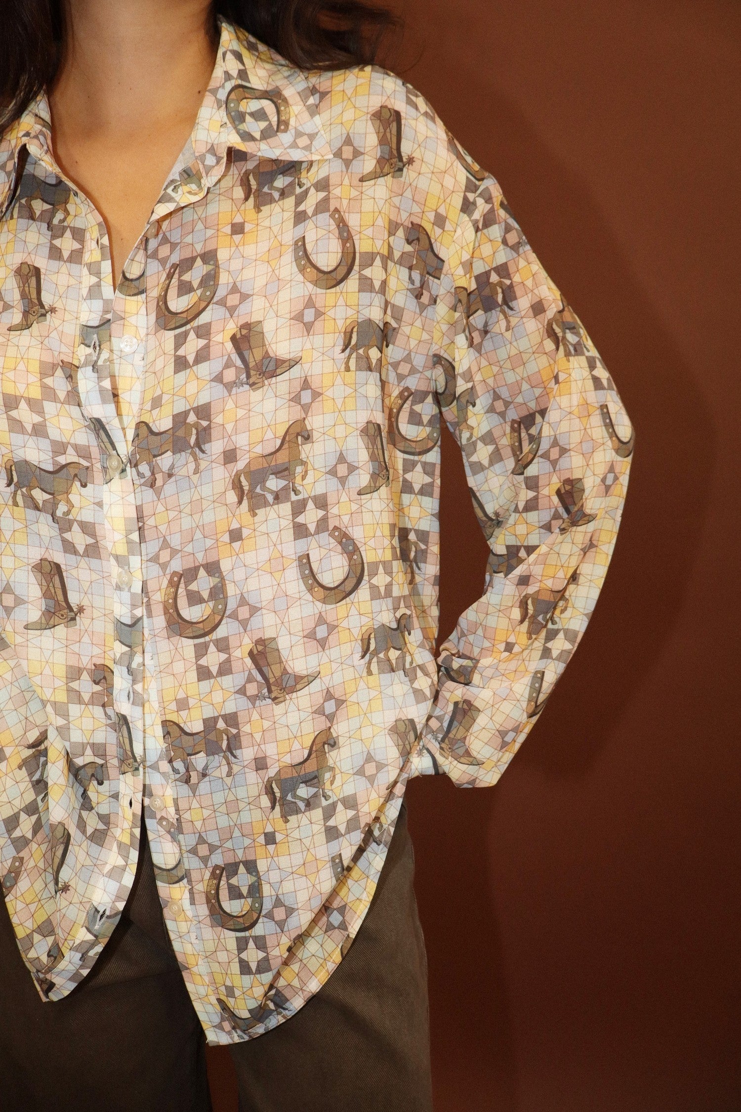 Desperado Western Print Shirt - Saddle Brown