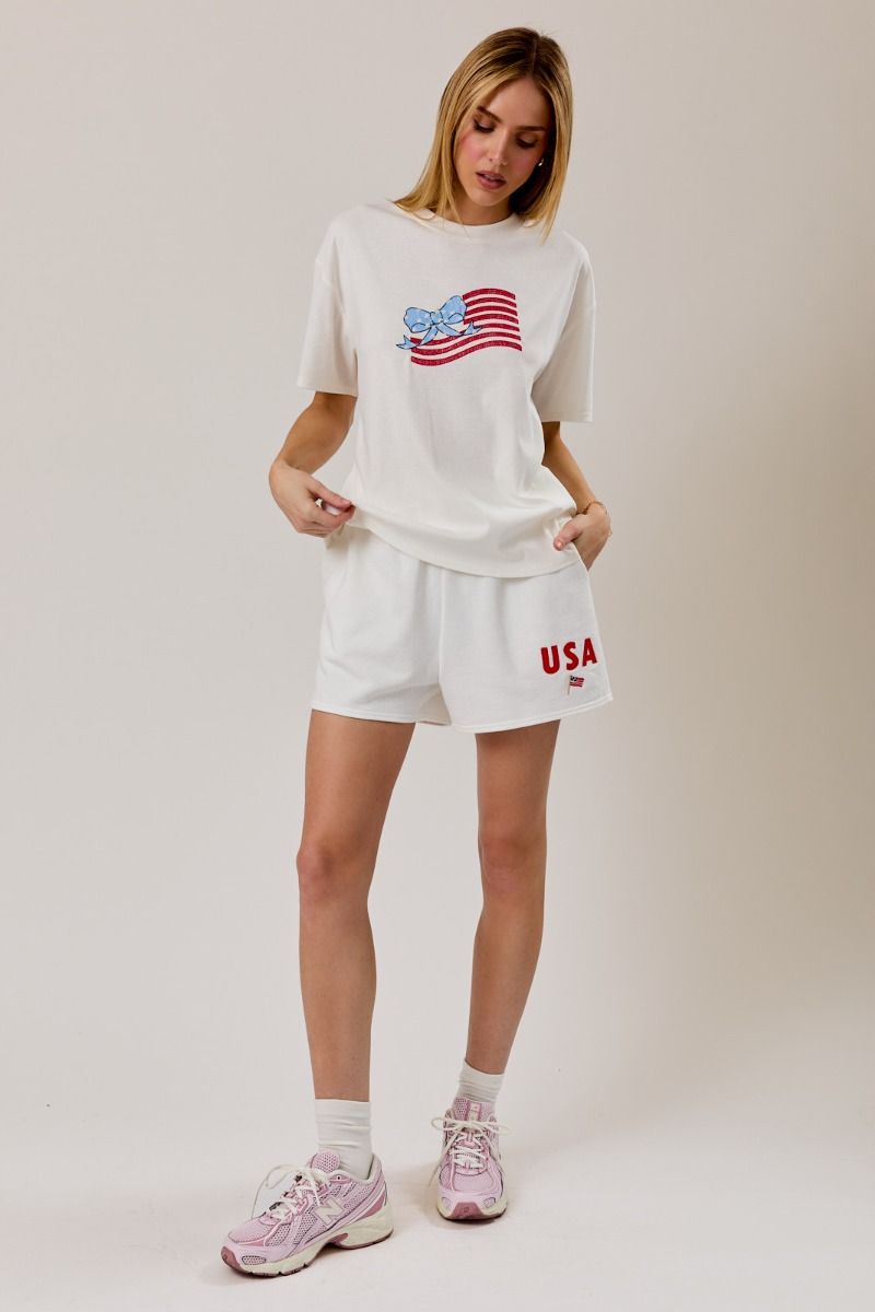 Devon High Rise USA Embroidered Sweatshorts - Westly