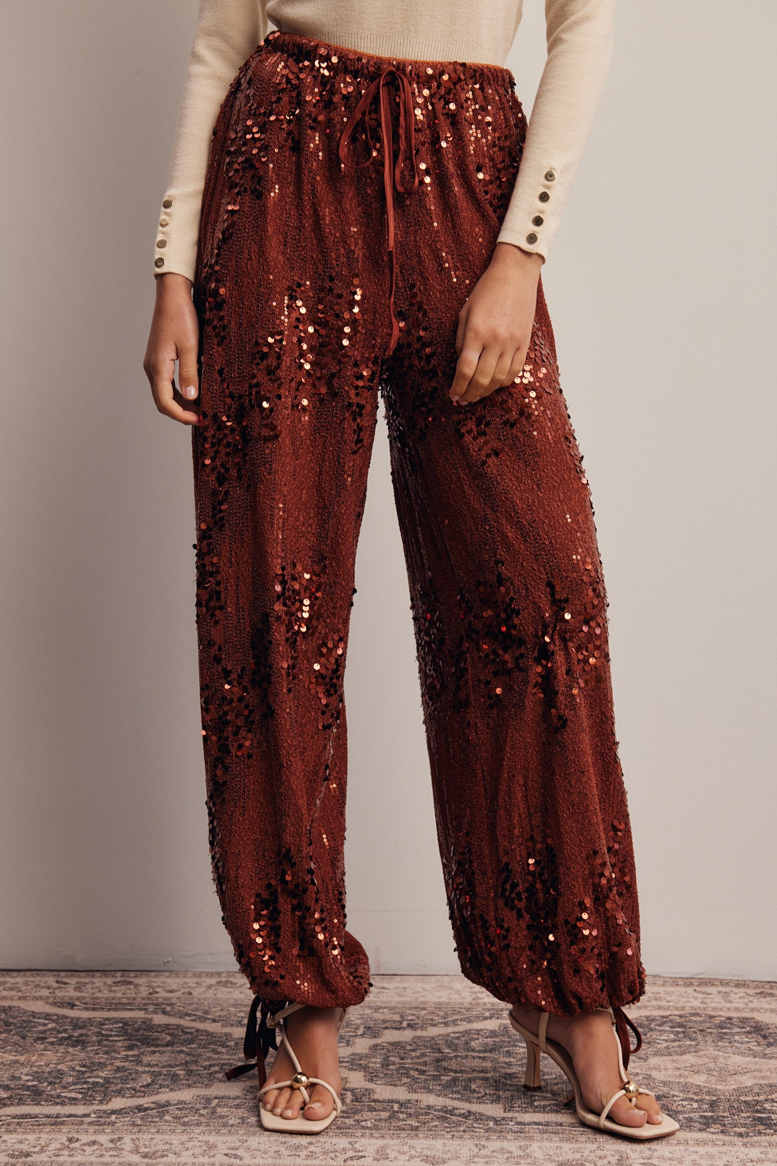 Disco Hour Sequin Bloomer Pants in Brick, photo 2