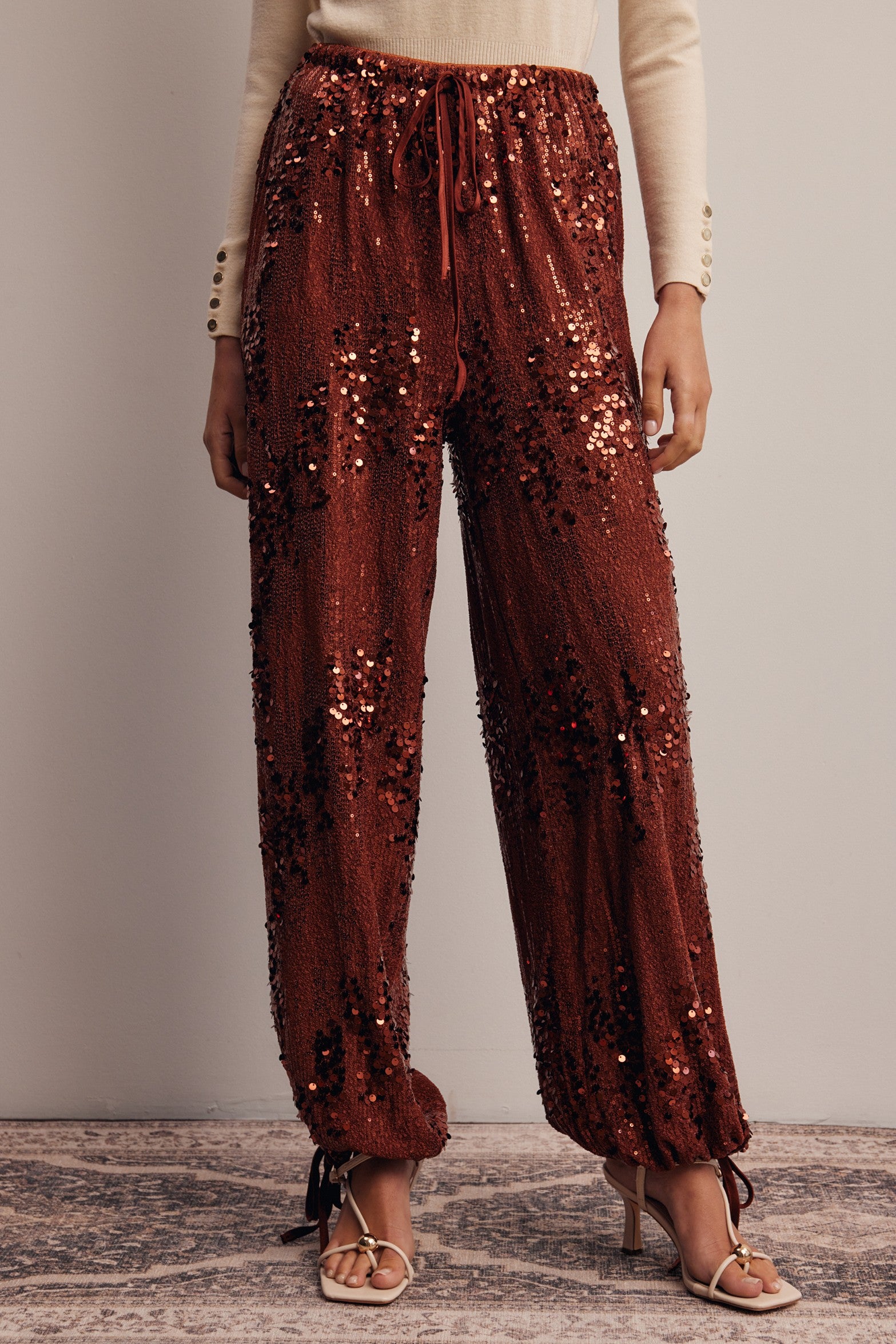 Disco Hour Sequin Bloomer Pants in Brick, photo 3