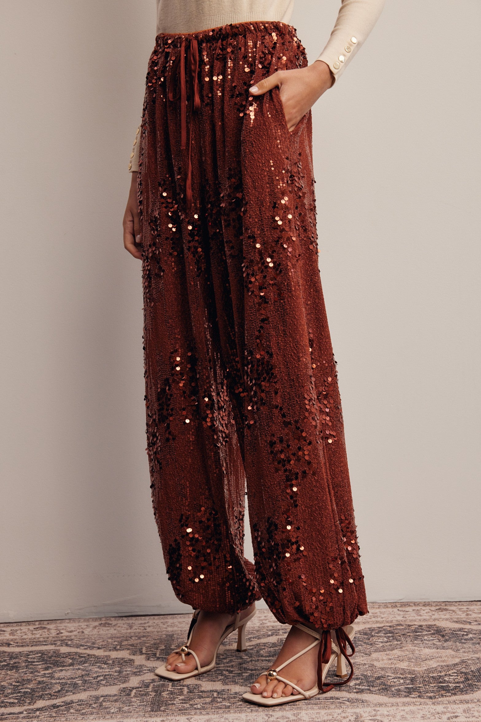 Disco Hour Sequin Bloomer Pants in Brick, photo 6