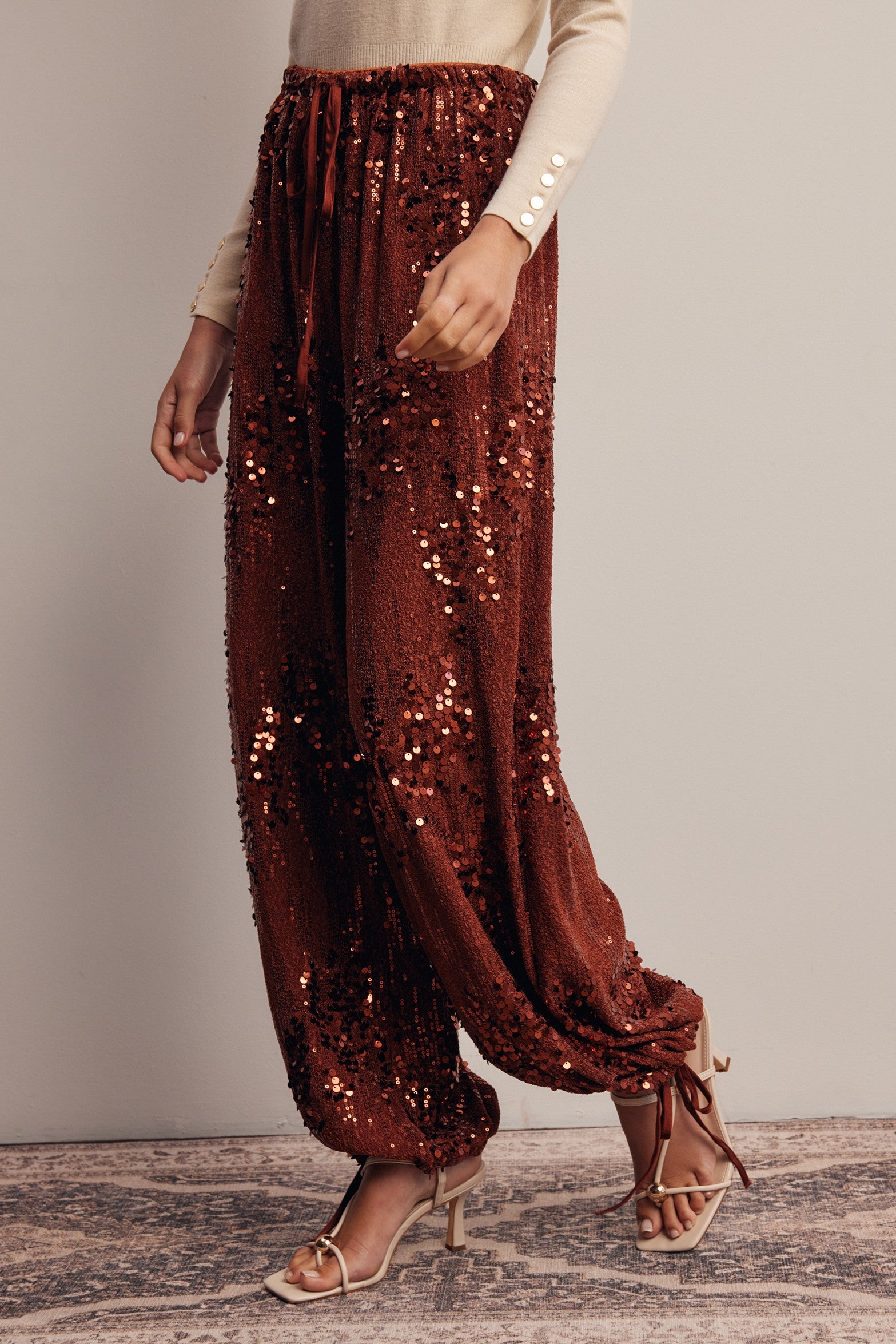 Disco Hour Sequin Bloomer Pants in Brick, photo 7