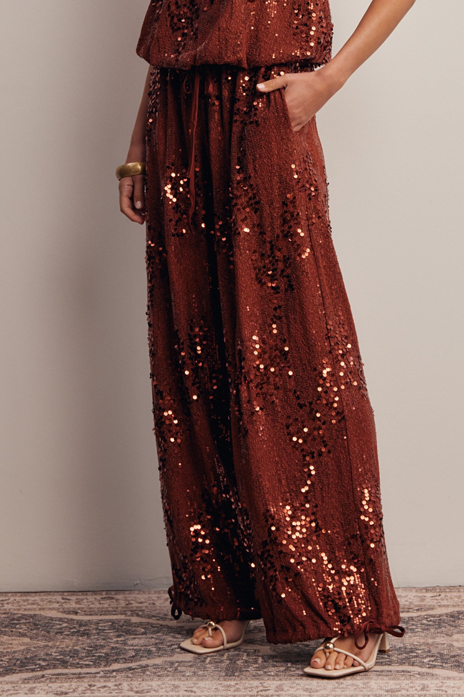 Disco Hour Sequin Bloomer Pants in Brick, photo 10