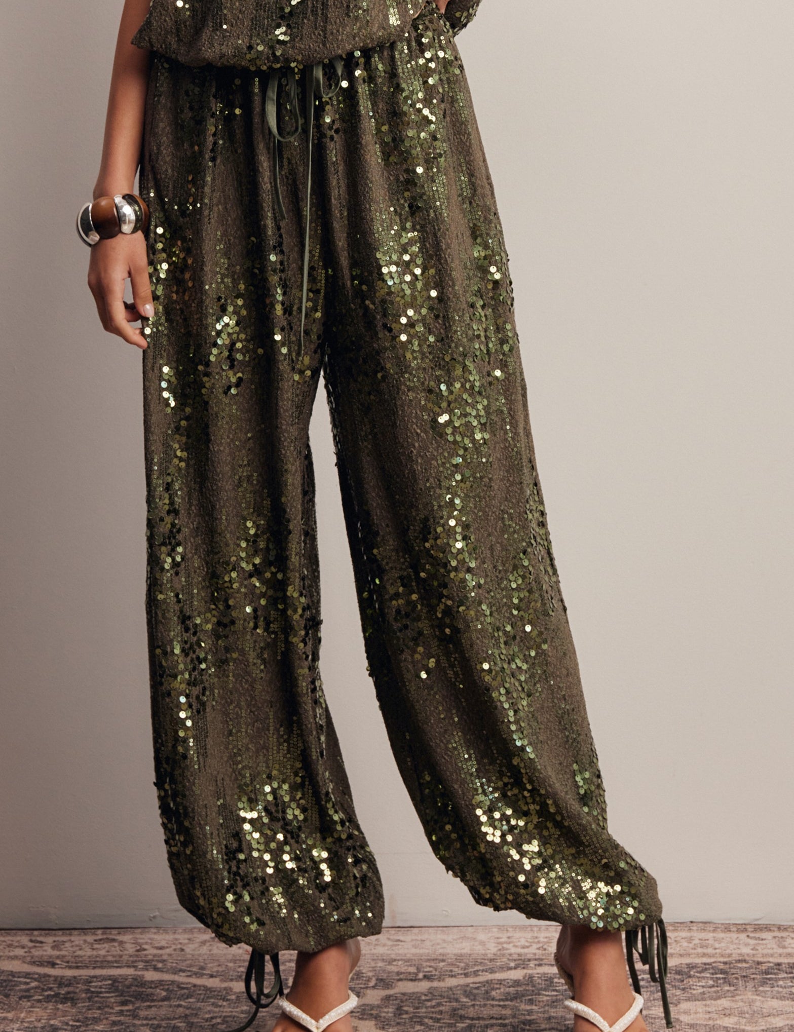 Disco Hour Sequin Bloomer Pants in Olive, photo 1
