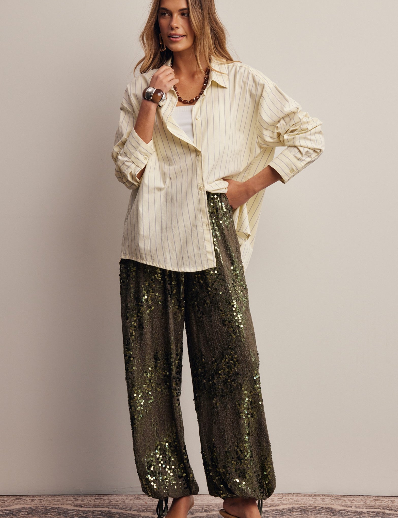 Disco Hour Sequin Bloomer Pants in Olive, photo 14