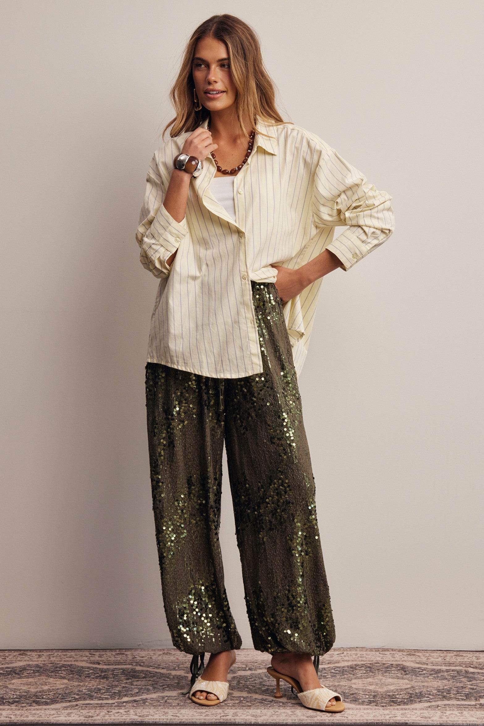 Disco Hour Sequin Bloomer Pants in Olive, photo 14