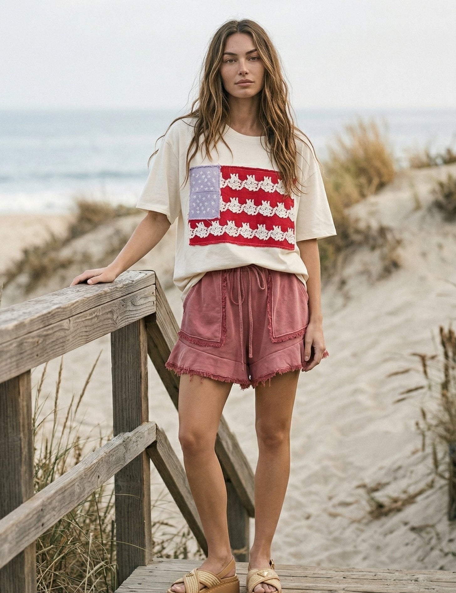 Dolly Lace - Patched Americana Oversized Tee - Westly