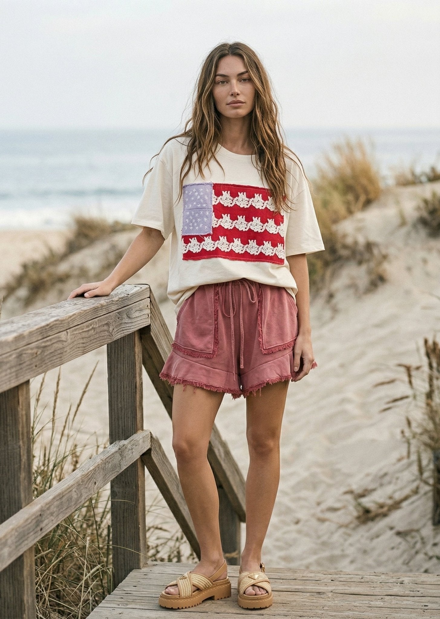 Dolly Lace - Patched Americana Oversized Tee - Westly