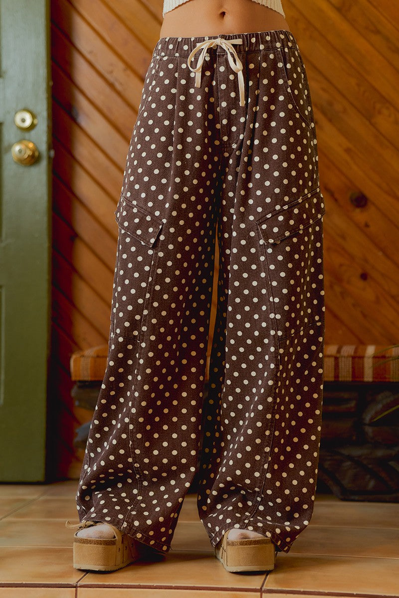 Dot Dash Polka Dot Cargo Pants - Brown