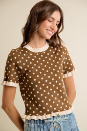 Dot Matrix Ruffle Trim Knit Top - Westly