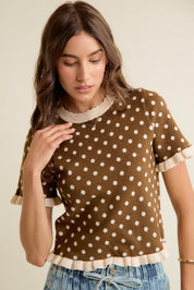 Dot Matrix Ruffle Trim Knit Top - Westly