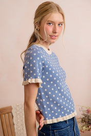 Dot Matrix Ruffle Trim Knit Top - Westly