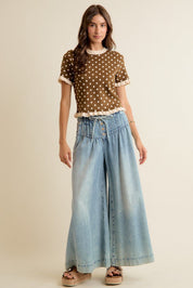 Dot Matrix Ruffle Trim Knit Top - Westly
