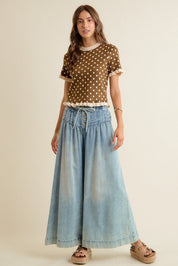 Dot Matrix Ruffle Trim Knit Top - Westly