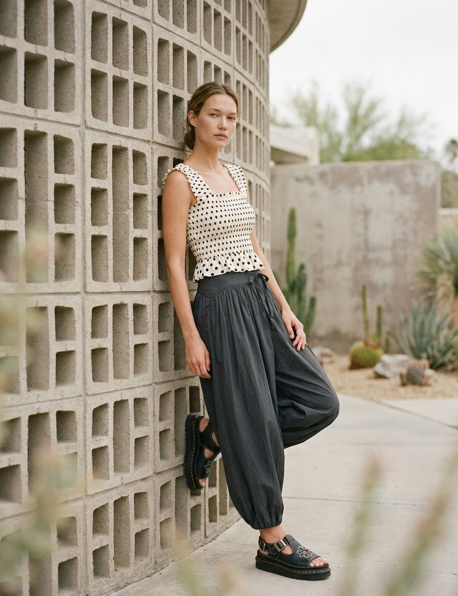Dottie Ruffle Shoulder Smocked Sleeveless Top - Westly