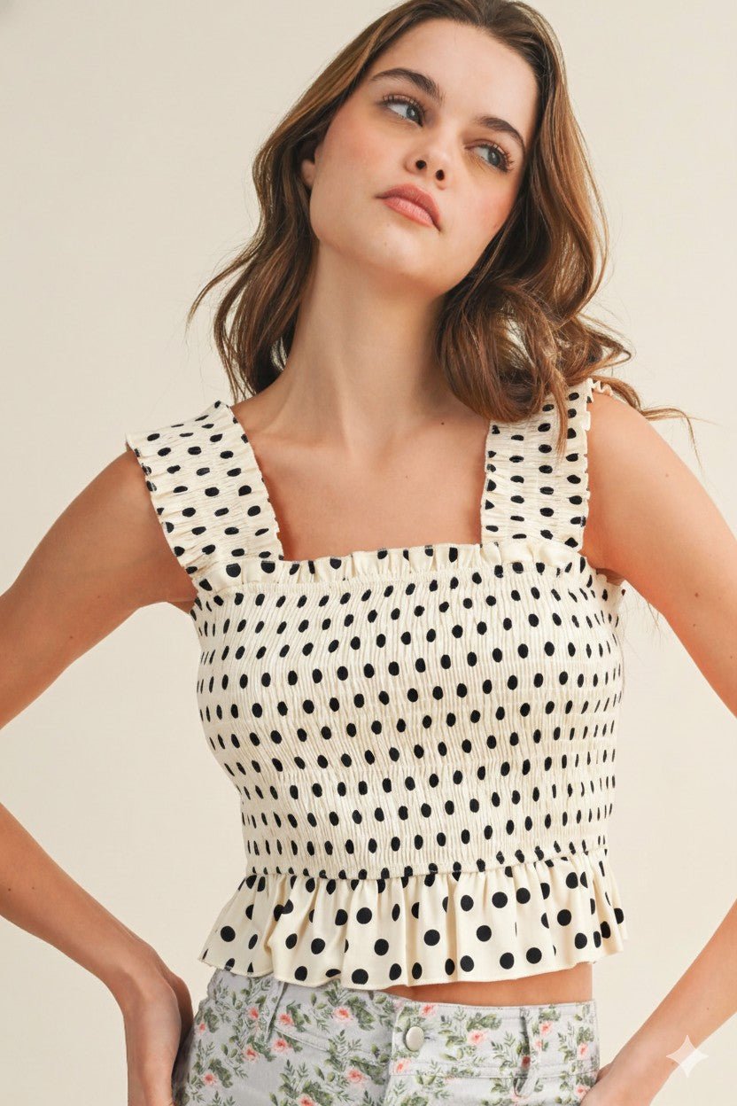 Dottie Ruffle Shoulder Smocked Sleeveless Top - Westly
