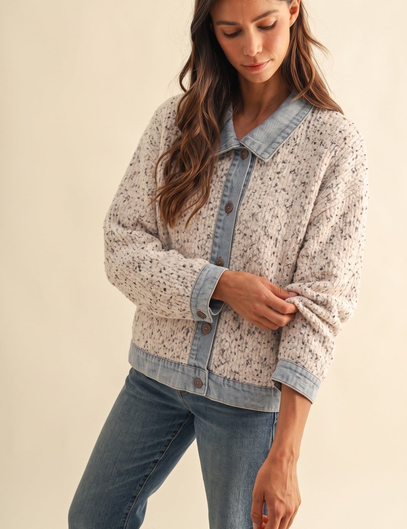Double Exposure Denim Trim Sweater Jacket - Westly