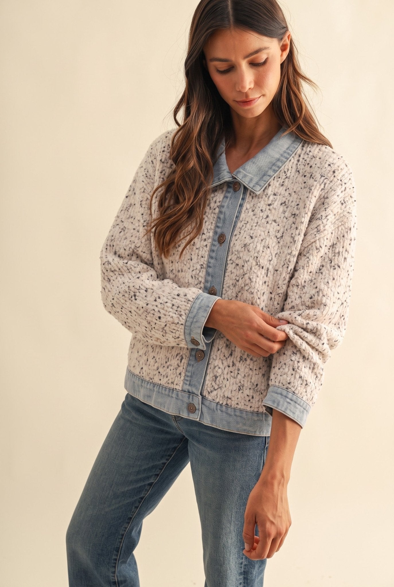 Double Exposure Denim Trim Sweater Jacket - Westly