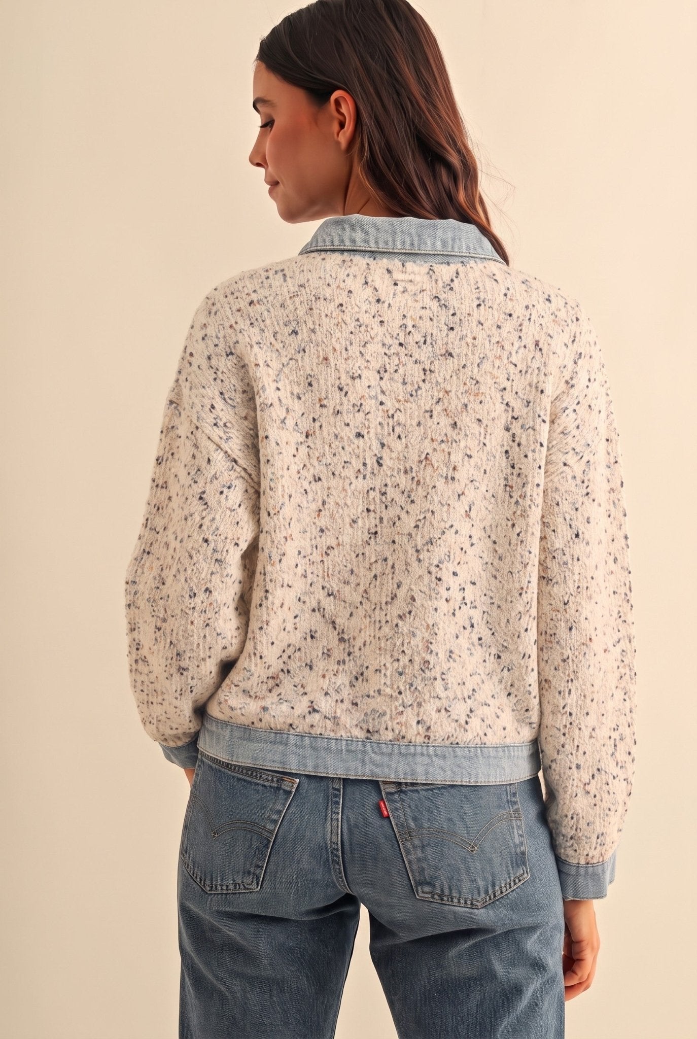 Double Exposure Denim Trim Sweater Jacket - Westly