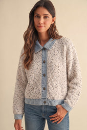 Double Exposure Denim Trim Sweater Jacket - Westly