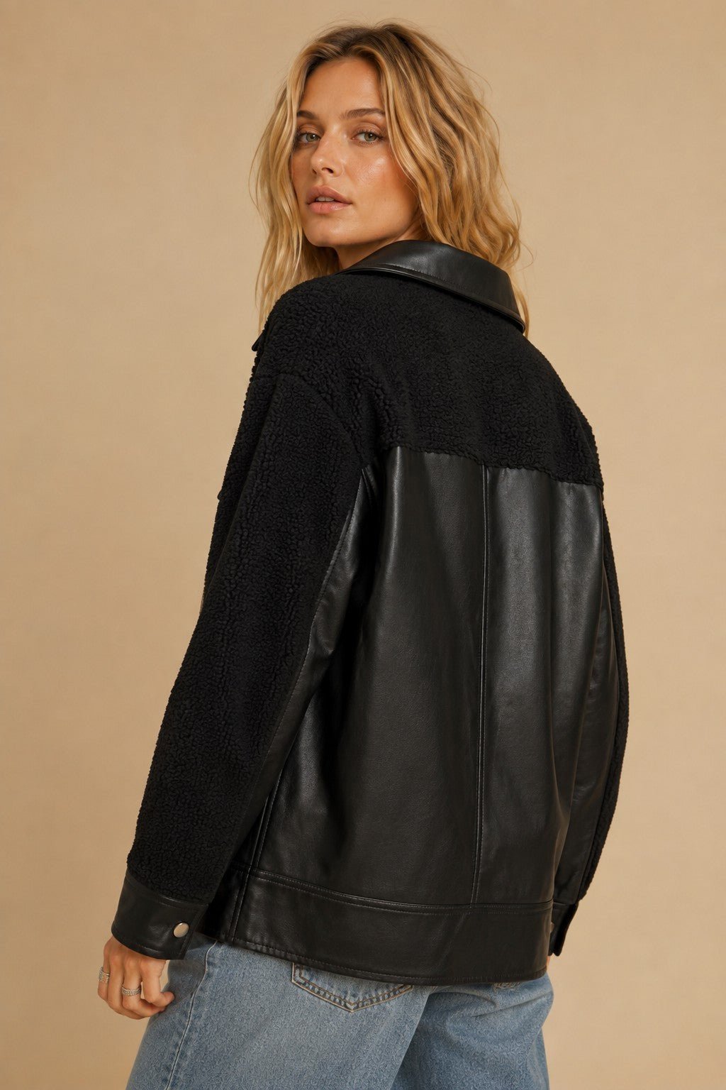 Double Feature Faux Leather Sherpa Shacket - Westly