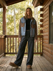 Double-Take Animal Print Hooded Denim Vest - Westly