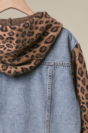 Double-Take Animal Print Hooded Denim Vest - Westly