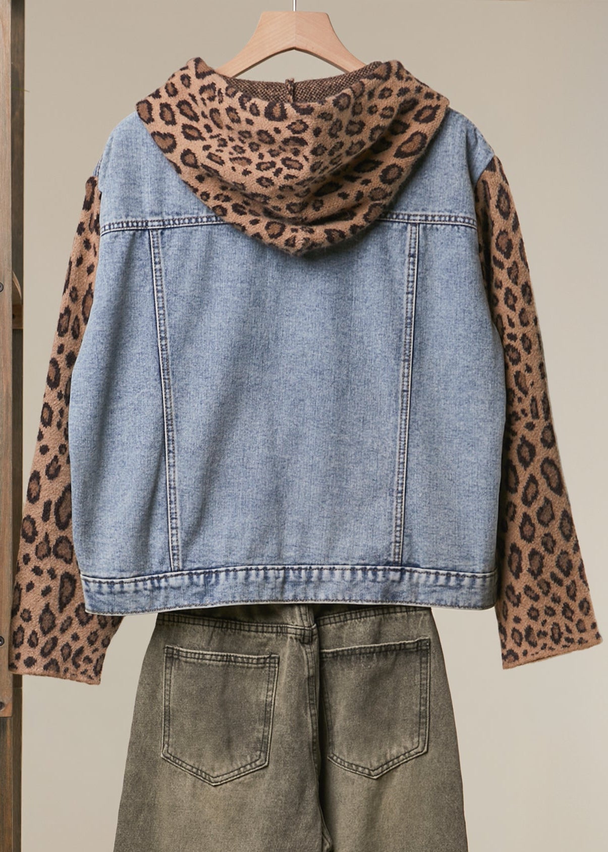 Double-Take Animal Print Hooded Denim Vest - Westly