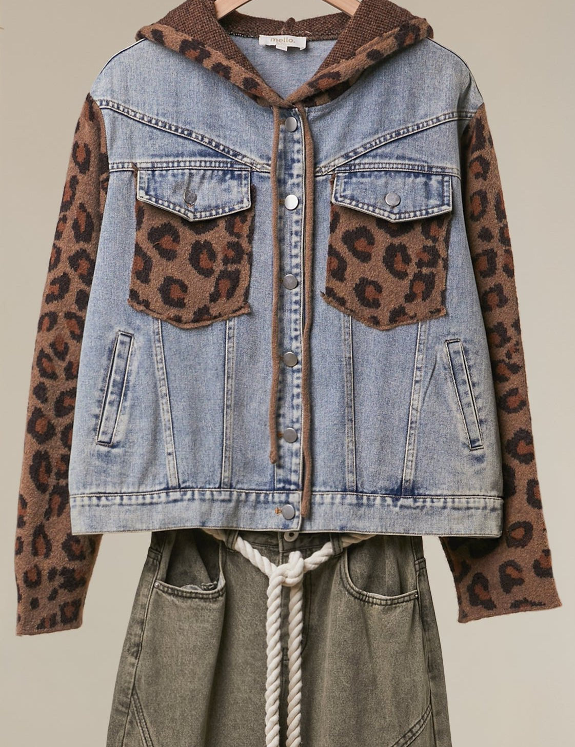 Double-Take Animal Print Hooded Denim Vest - Westly