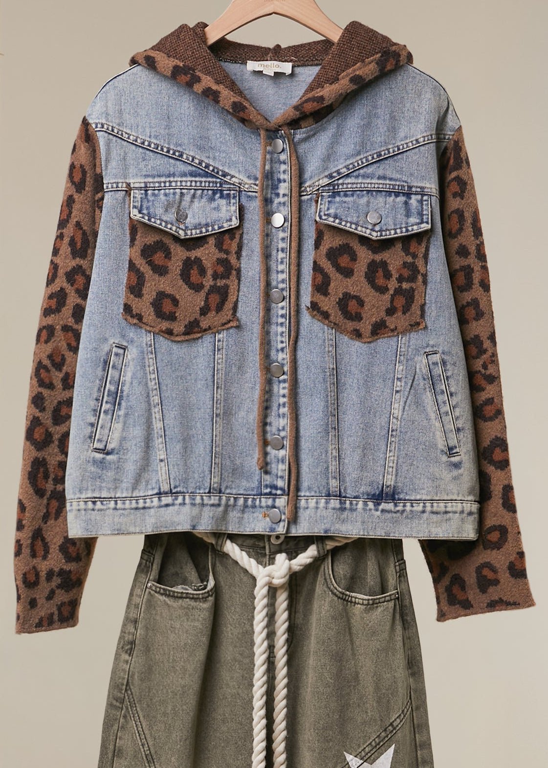 Double-Take Animal Print Hooded Denim Vest - Westly