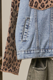 Double-Take Animal Print Hooded Denim Vest - Westly