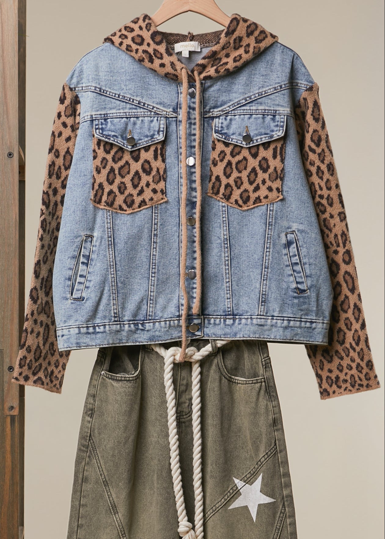 Double-Take Animal Print Hooded Denim Vest - Westly
